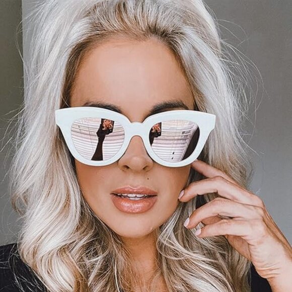 Diff Eyewear Jagger Crystal Olive Frame Silver Mirror Lens Cat Eye Sunglasses - Picture 15 of 15